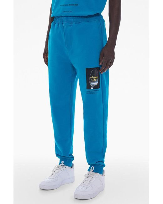 Helmut Lang Blue Photographic-Print Cotton Track Pants for men
