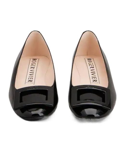Roger Vivier Black Logo Embossed Flat Shoes