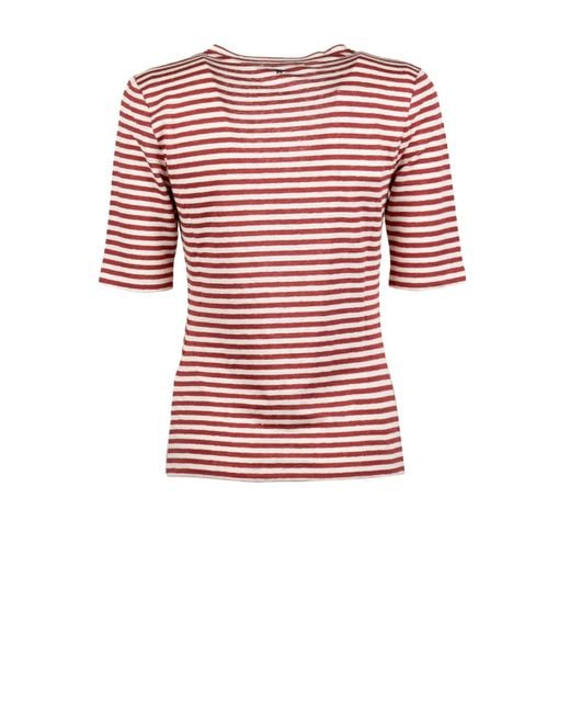 Weekend by Maxmara Red V-Neck Striped T-Shirt