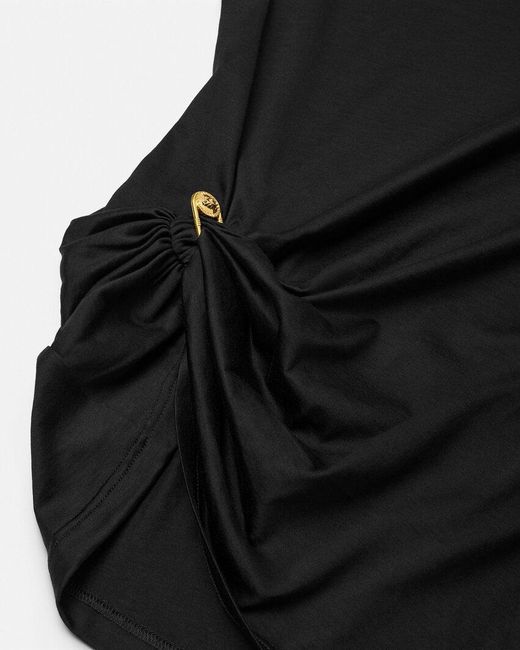 Versace Black Safety Pin Detailed Short-Sleeved Top