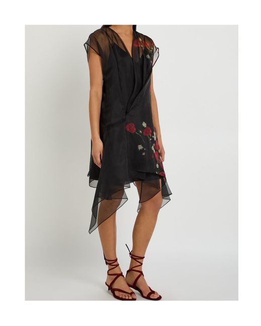 Khaite Black Merith Floral-Print Ruffled Silk Mini Dress