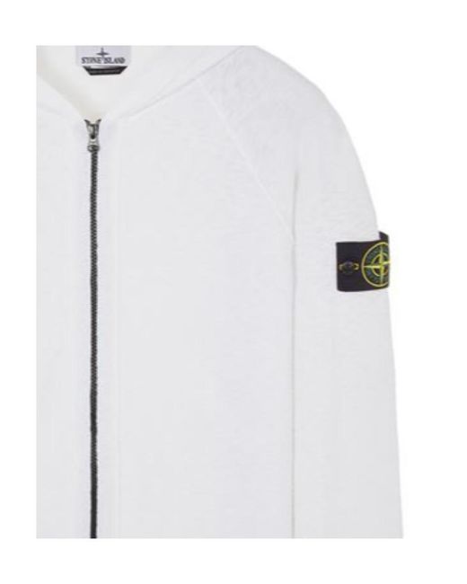 Stone Island White Logo Patch Zip-Up Knitted Jacket for men