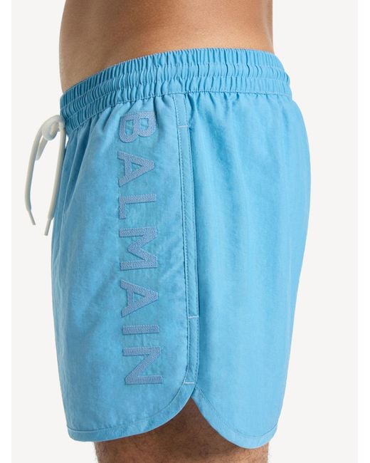 Balmain Blue Embroidered Swim Shorts for men