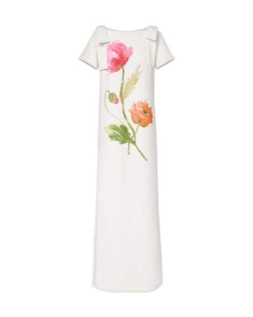 Carolina Herrera White Bow-Detail Floral Gown