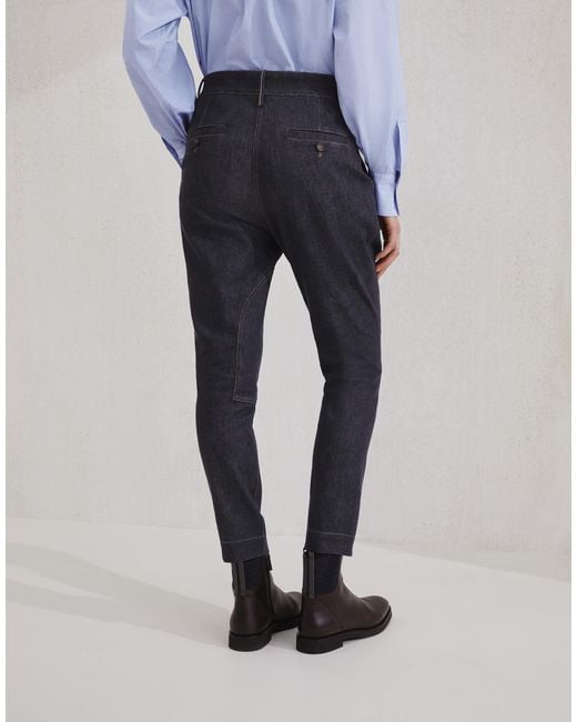 Brunello Cucinelli Blue Comfort Monili-Embellished No-Fade Denim Equestrian Trousers