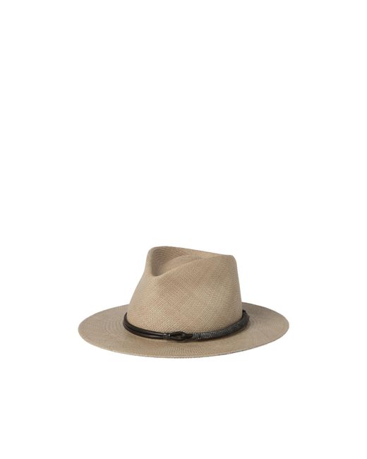Brunello Cucinelli White Leather-Band Straw Fedora