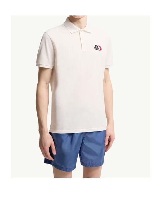 Moncler White Logo Patch Short-Sleeved Polo Shirt for men