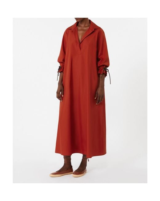 Max Mara Red Cotton Poplin Midi Shirt Dress