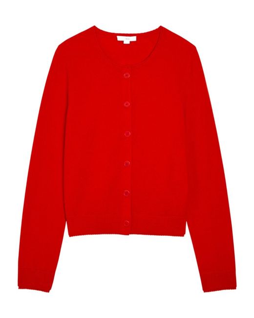 Vince Red Scalloped Trims Wool And Cashmere-Blend Cardigan