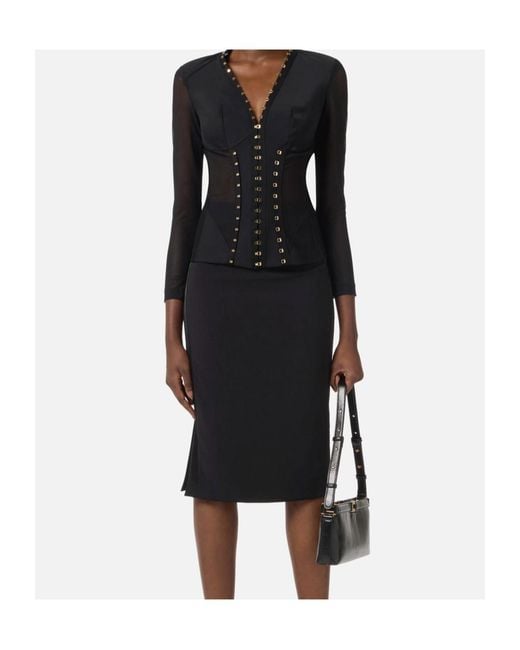 Elisabetta Franchi Black Sheer Panel Bustier Jacket