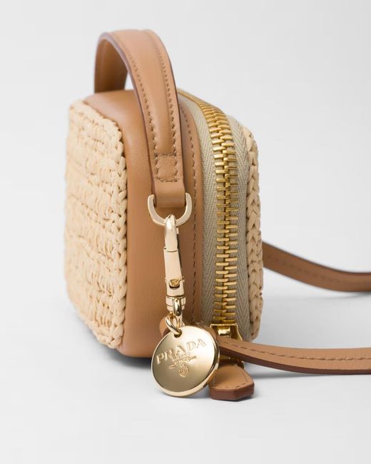 Prada Natural Woven Fabric And Leather Mini-Pouch