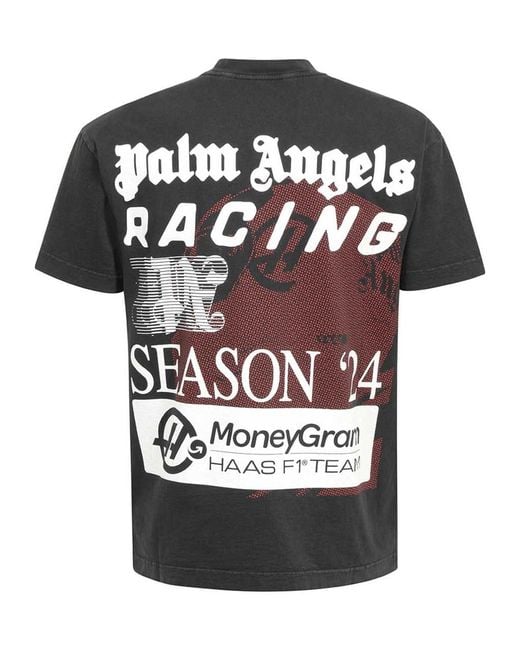 Palm Angels Black X Haas Racing-Printed Crewneck T-Shirt for men