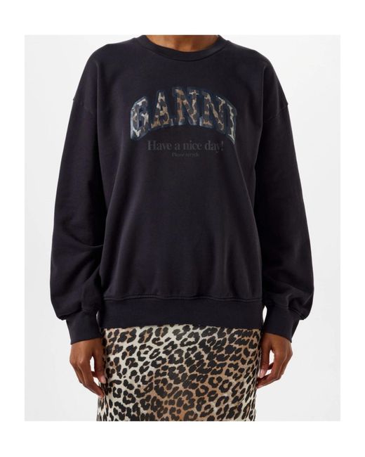 Ganni Black Crew Neck Sweatshirt