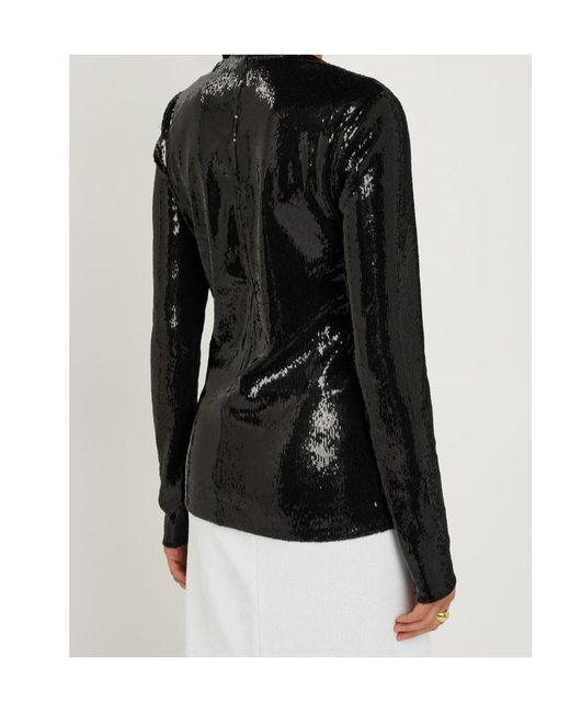 Totême Black Round-Neck Sequin Top