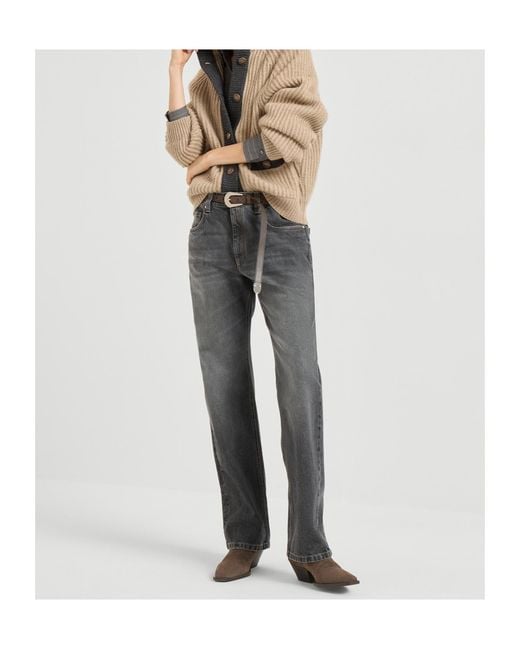 Brunello Cucinelli Gray Belt-Loops Jeans