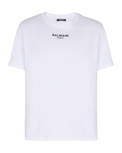 Balmain White Embroidered Paris T-Shirt for men