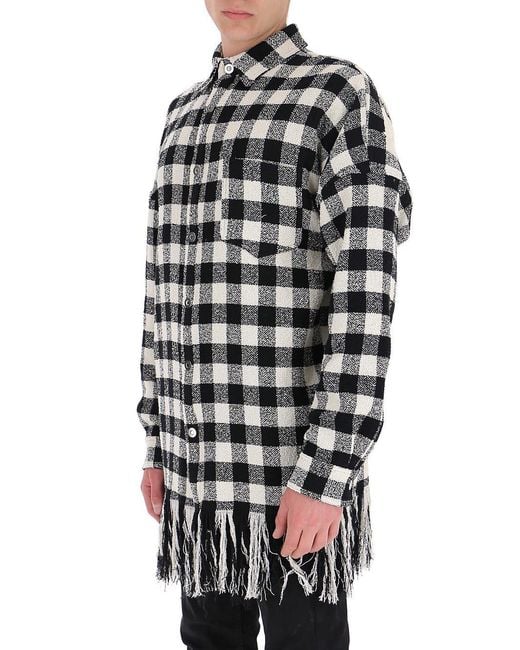 Palm Angels Gray Fringed Check-Print Jacket for men