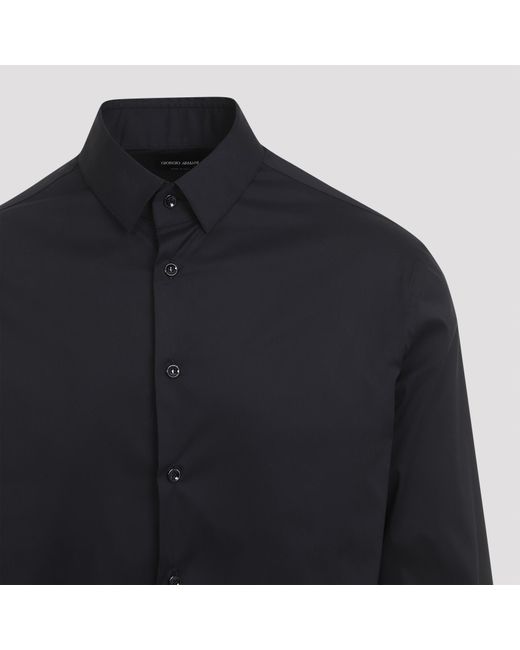 Giorgio Armani Blue Curved Hem Poplin Shirt for men