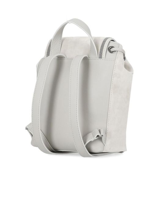 Brunello Cucinelli White Logo Embossed Drawstring Backpack