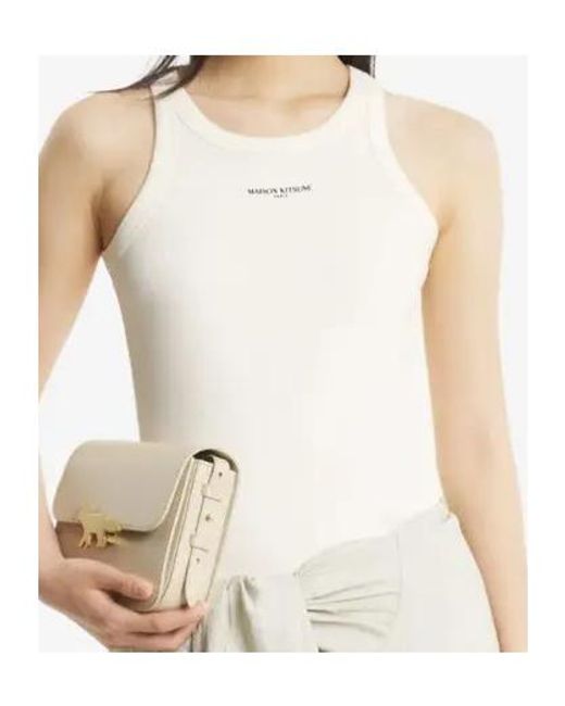 Maison Kitsuné White Maison Kitsuné Logo Ribbed Tank Top