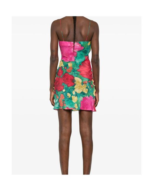 Balmain Red Floral-Print Cowl-Neck Mini Dress