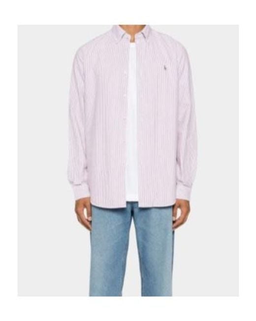 Polo Ralph Lauren Pink Custom Fit Striped Oxford Shirt for men