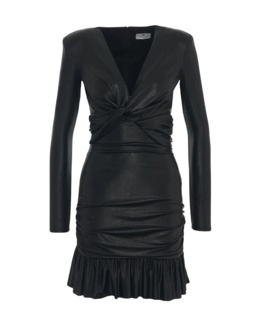 Elisabetta Franchi Black V-Neck Knotted Dress
