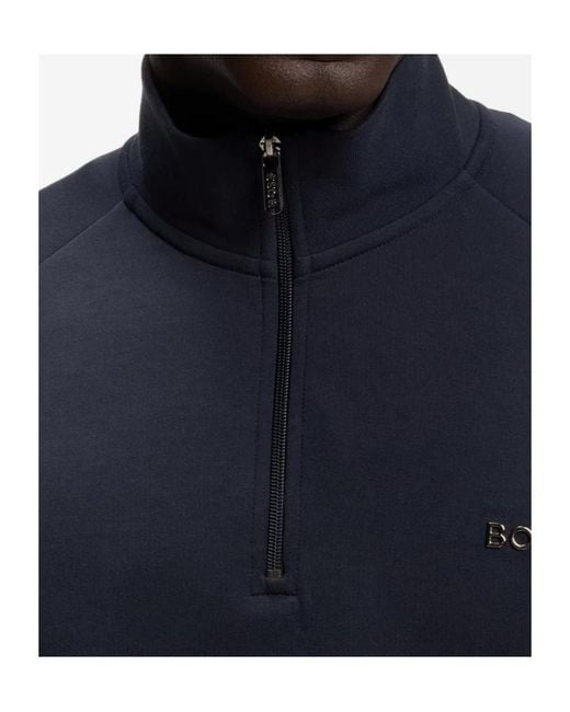 Boss Blue Cotton-Blend Jacket With Metallic Logo for men