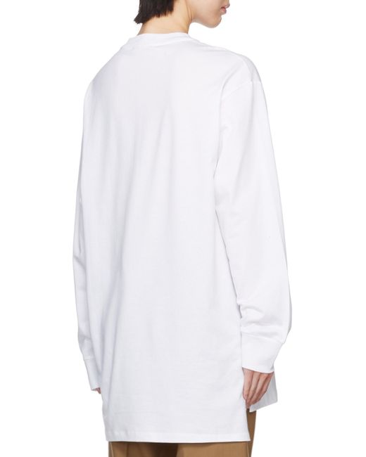 Marni White Feline Print Logo Bio Jersey Long T-Shirt