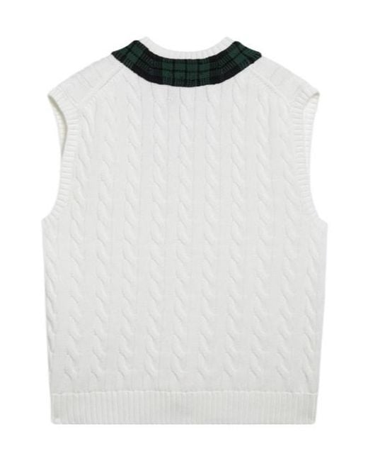 Polo Ralph Lauren White Cable-Knit V-Neck Sweater for men