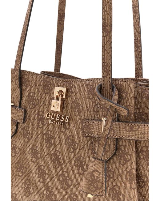 Guess Brown Yesba Monogram-Pattern Padlock-Detail Shoulder Bag