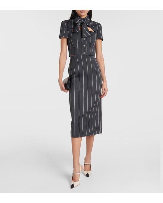 Alessandra Rich Gray Pinstripe Cropped Wool-Blend Jacket