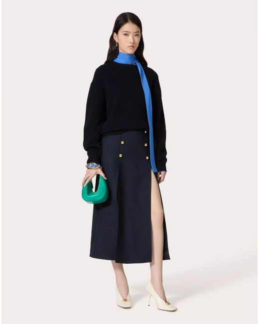 Valentino Blue Button Detailed High-Rise Midi Skirt