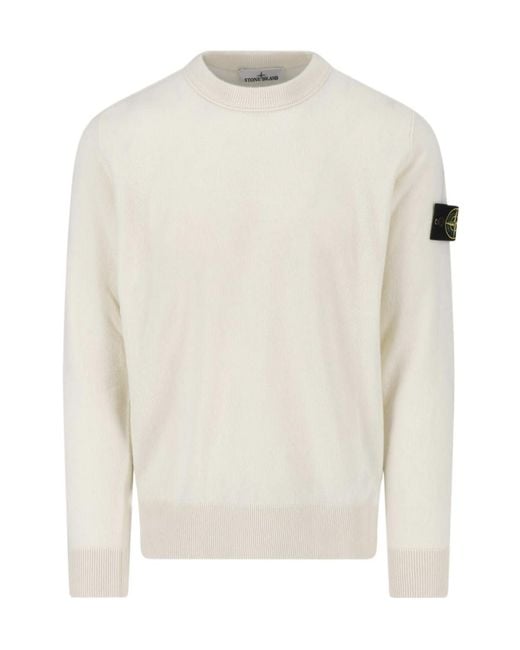 Stone Island White Ribbed Sweater for men