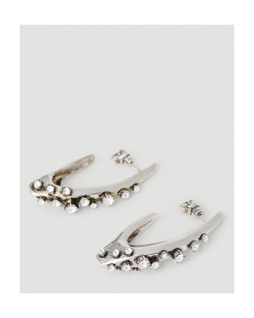 McQueen White Embellished Skull Charm Hoop Earrings