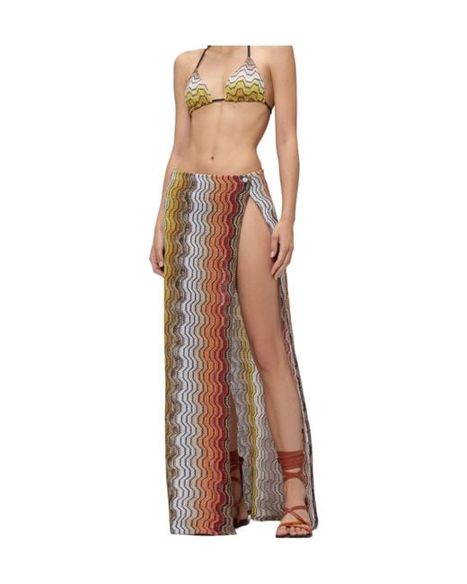 Missoni Brown Chevron Lamé Maxi Skirt