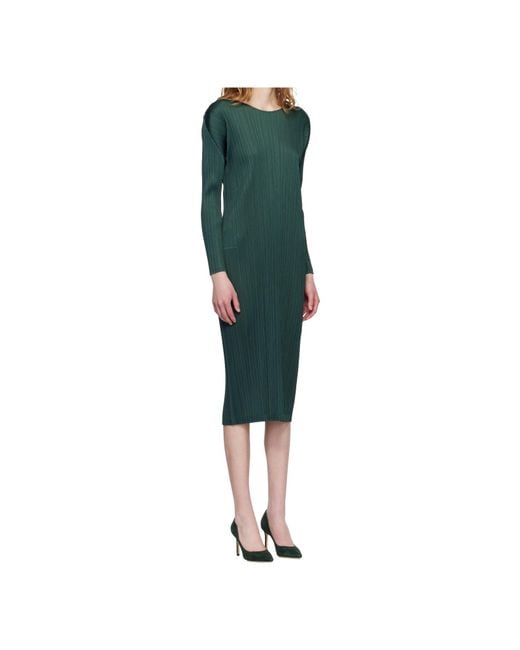 Pleats Please Issey Miyake Green Pleated Knit Midi Dress