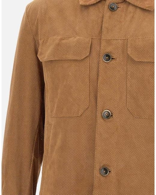 Boss Brown Perforated Button-Up Jacket for men