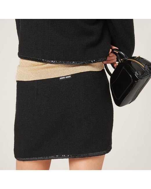Miu Miu Black Logo-Patch Sequin-Trim Mini Skirt
