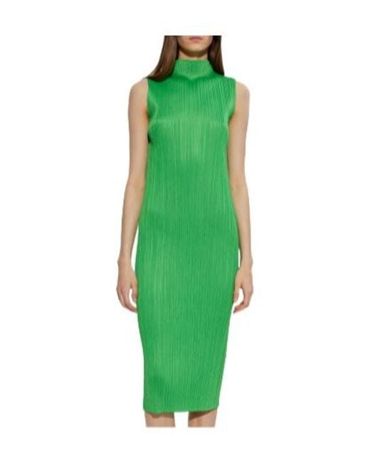 Pleats Please Issey Miyake Green April Pleated Midi Dress
