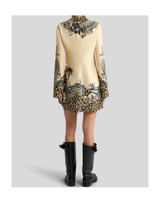 Etro Natural Envers Satin Mini Dress With Front Print And Leopard Motif