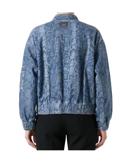 Liu Jo Blue Denim Bomber Jacket With Python Print