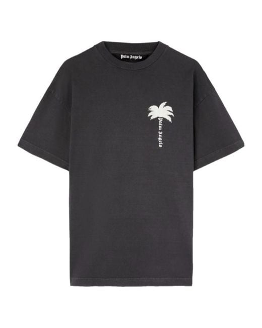 Palm Angels Black Palm Tree Printed Crewneck T-Shirt for men