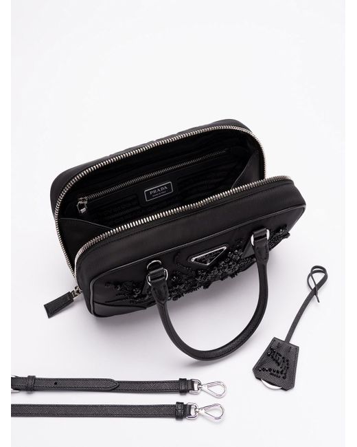 Prada Black Logo Plaque Zip-Up Tote Bag