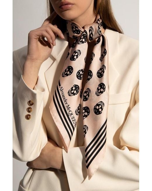 McQueen White Skull-Print Silk Scarf