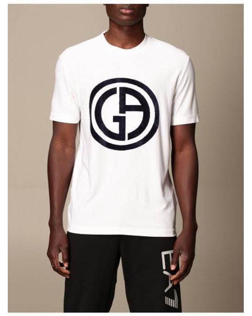 Giorgio Armani White Logo Print T-Shirt for men