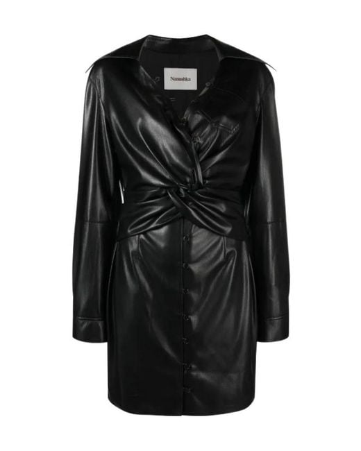 Nanushka Black Marto Faux-Leather Minidress