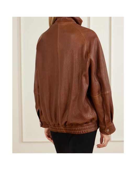 Nour Hammour Brown Ariste Oversized Paneled Leather Jacket