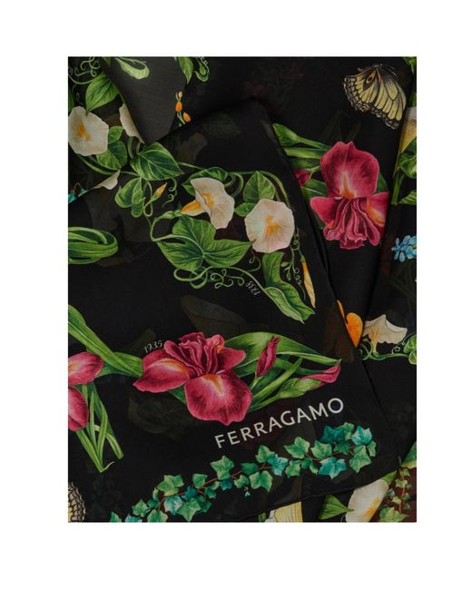 Ferragamo Green Eden Shoes Print Silk Scarf
