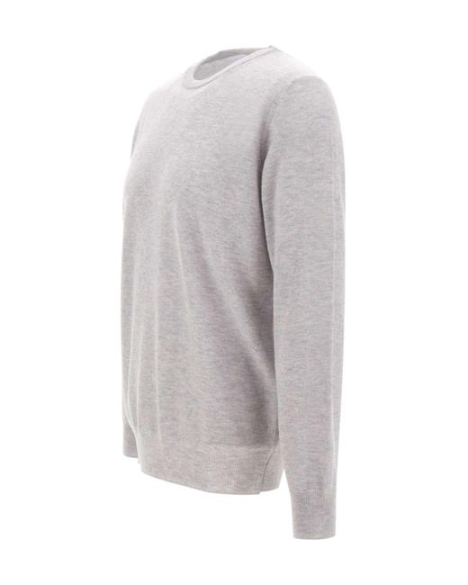 Kangra Cashmere Gray Kangra Ribbed Crew Neck Knitted Sweater for men
